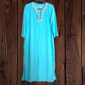 QUACKER FACTORY Aqua Shell Terry Cloth Maxi Dress Swim Cover Aqua Loungewear M